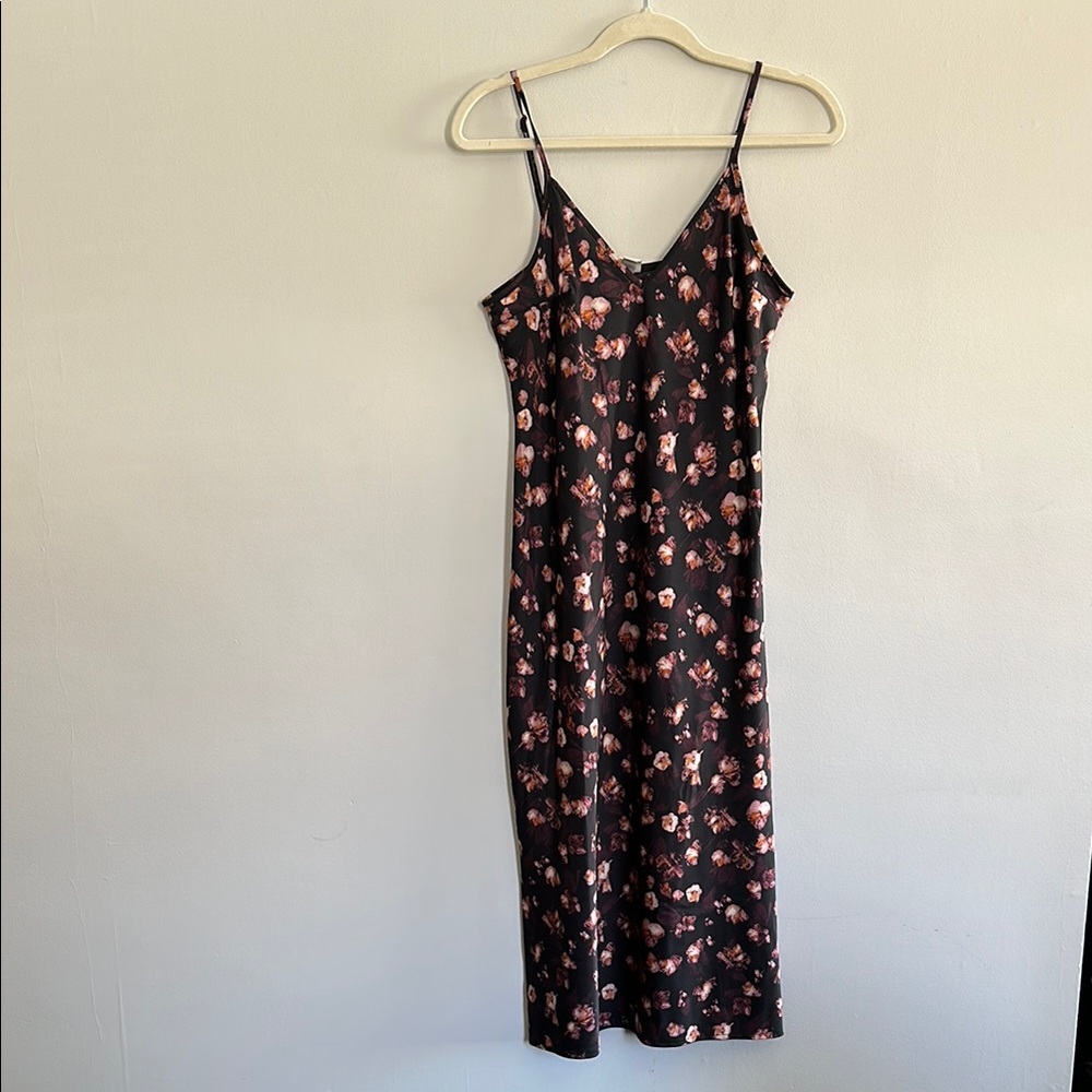 Black and Pink Floral Slip Dress